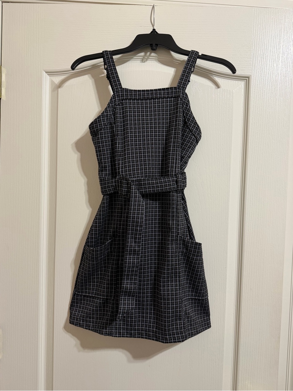 Girls Abercrombie Kids Black Check Square-Neck Belted Dress